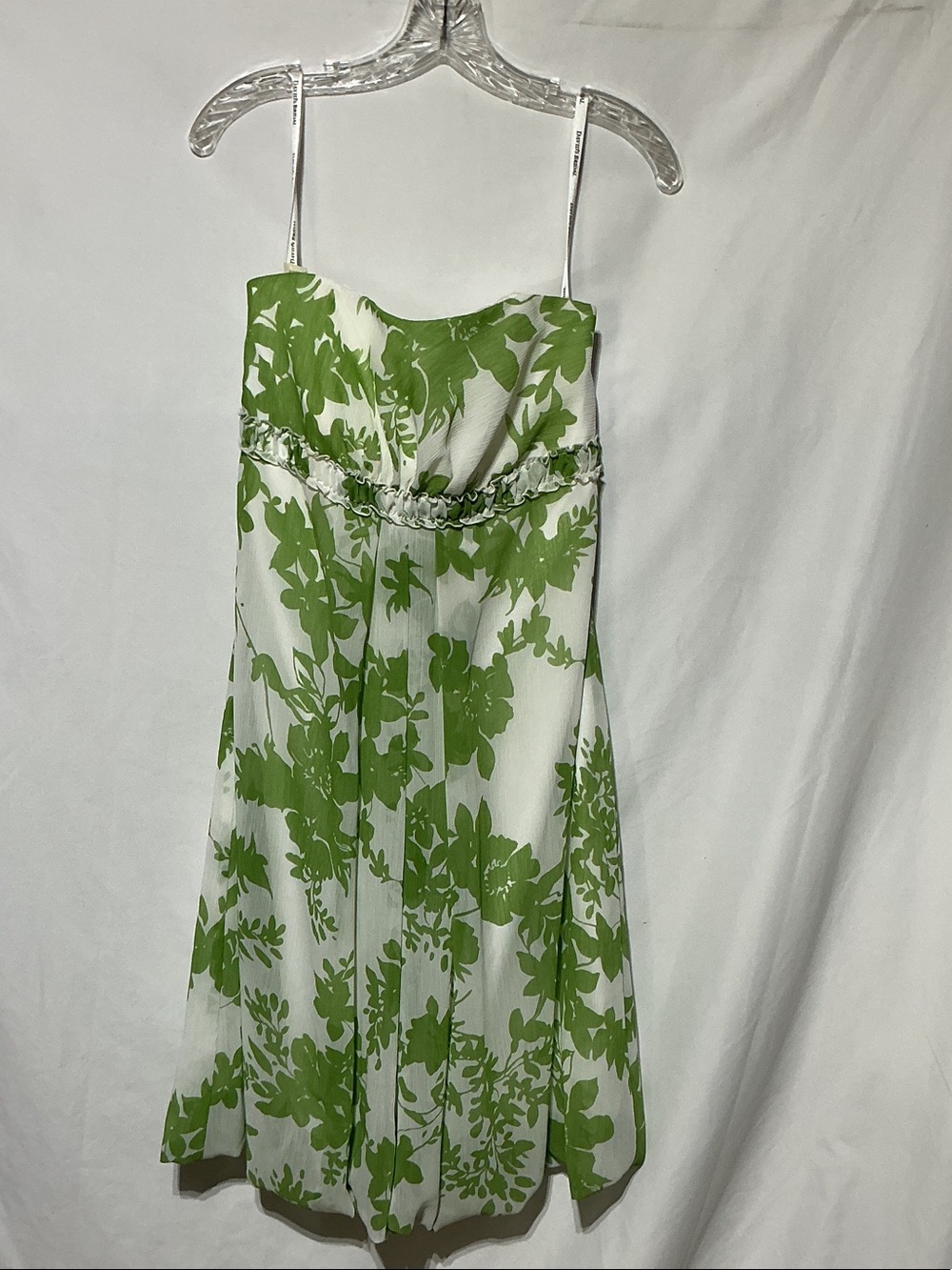 David’s Bridal Strapless Green Floral Bubblegum Hem Dress Sz 12